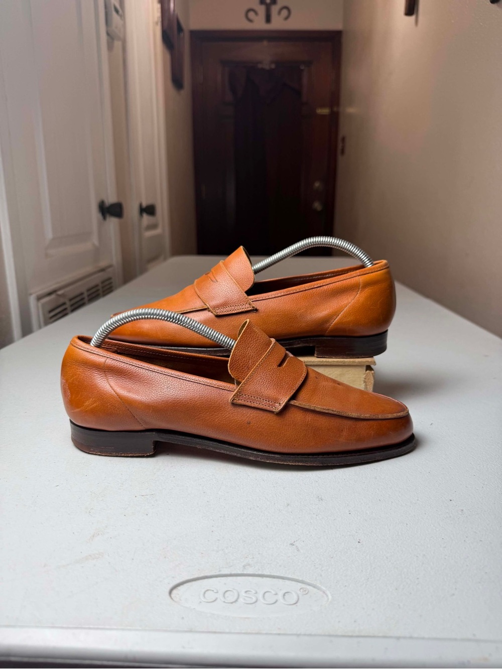 Peal & Co Brooks Brothers Brown Leather Penny Loafer Shoes Made In England Sz 9